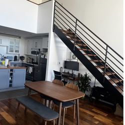 Like Brand New - Castlery Dining Table With Picnic bench and Two Chairs  