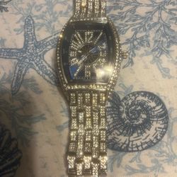 Men Ice Out Watch Quartz Waterproof Stainless Steel Diamond Silver Blue Dial NEW