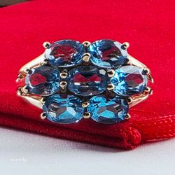 14K Yellow Gold Blue Topaz Cocktail Ring Size 6.5 - Solid Gold!/ Anillo de Oro con Topacios Azules! 👌🎁Post Tags: Anillo de Oro