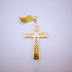 18k Gold Cross Pendant with Chevron Cutout Design