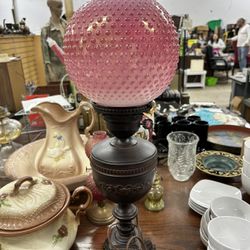 Vintage Ruby Red Hobnail Lamp With 