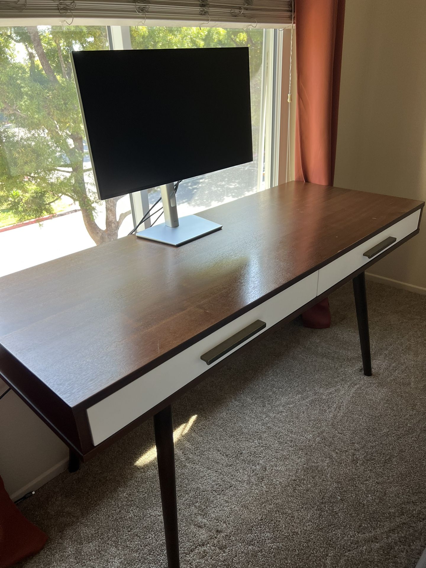 Mid Century Modern Wood Desk - Walnut / Acorn Finish - 60” x 24”