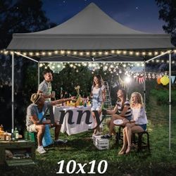 10x10 Pop Up Canopy Heavy Duty Party Tent with Removable Awning,Sidewalls,Sandbags and Rolling bag.Easy Up Outdoor Wedding Commercial Canopy,Gazebo