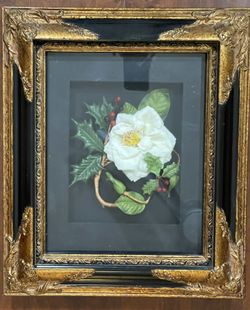 Vintage 3D White Satin Magnolia Shadow Box Hanging Framed Decor Floral 19"