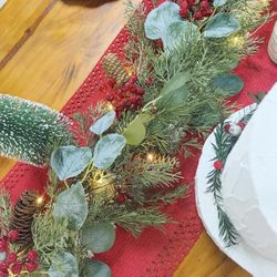 Christmas Garland for Mantle 5.9FT Artificial Pine and Cypress with Red Berries Eucalyptus Leaves Pine Cone Perfect for Indoor and Outdoor Holiday Dec