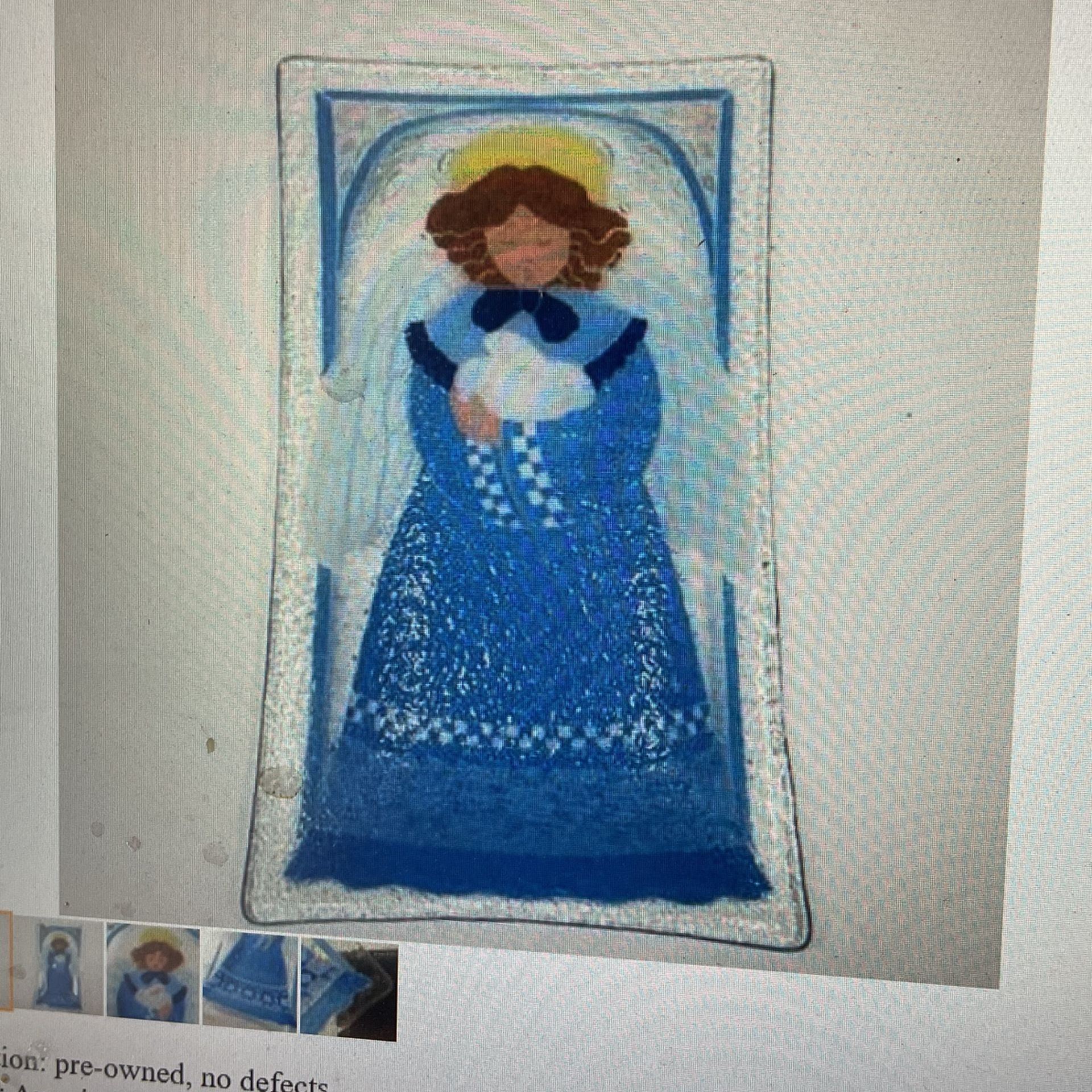 Peggy Karr angel, bunny, fused glass tray platter, signed