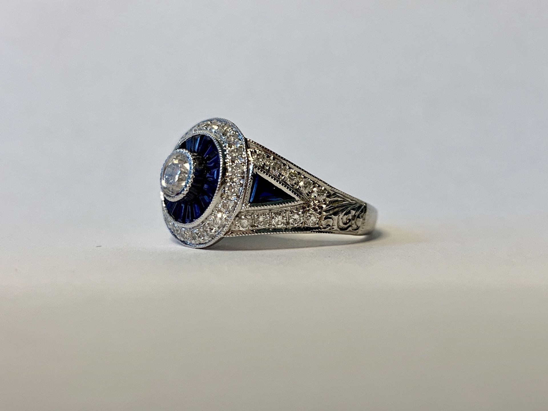 18K White Gold Diamond Sapphire Engagement Ring