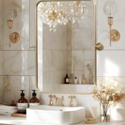 NEW 30x40 Gold Bathroom Wall Mirror – Metal Frame – Hang Vertical or Horizontal
