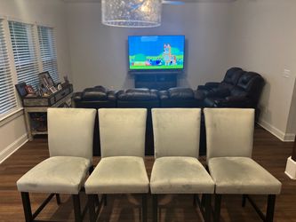 Set of 4 Gray Velvet Bar Stools with Nailhead Trim