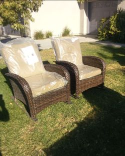 Two-piece patio rocking chairs available in Gray beige or turquoise cushions prices firm ✅☑️🆕