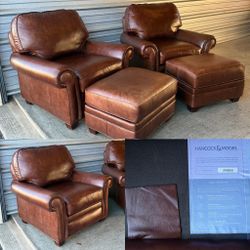Leather Club Chairs + Ottomans LIKE NEW 