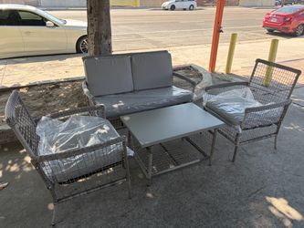 4 pcs Patio Ratten Set Outdoor Furniture Set Wicker Conversation Set ,Grey