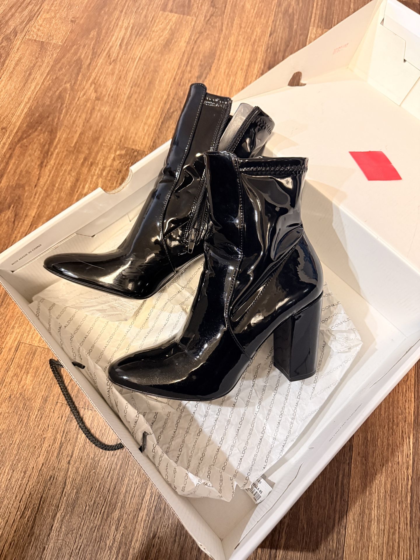 Aldo Black Patent Leather Boots Size 7.5