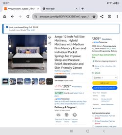 NEW Juego Full 12" Hybrid Mattress – Medium Firm Memory Foam & Pocket Springs – Pressure Relief