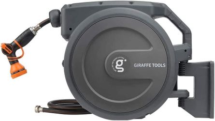thumbnail image 2 of Giraffe Tools Retractable Garden Hose Reel – Wall Mounted, 90ft X 5/8" Hose, Light Grey 2 of 4