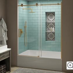 Aston Coraline XL 70" High x 60" Wide Sliding Frameless Tub Door with Clear Glass