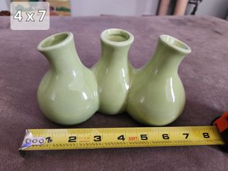 Set of 3 Small Green Ceramic Bud Vases