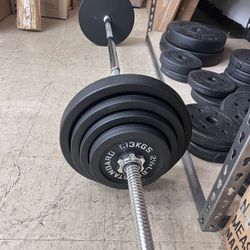 Cast Iron Standard Weight Including 5FT Sectional Standard Barbell with Star Locks, 100-Pound Set, New