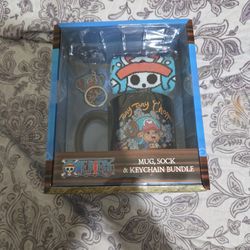 One Piece Mug, Sock, And Keychain Bundle 