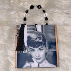 Audrey Hepburn Cigar Box Purse (Black,White & Wood)*Very Rare find *Vintage* *Brand New* *never worn*