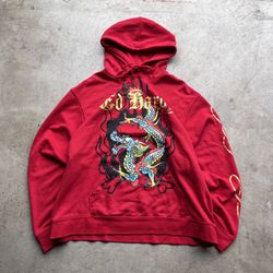 Ed Hardy Skull Graphic Red Pullover Hoodie