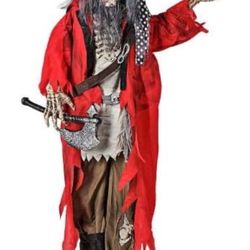 Generic 6 Ft. Standing Animated Plastic Skeleton Pirate Halloween Decoration | Talking Life-Size Pirate Prop for Haunted House, Yard, Party Decor