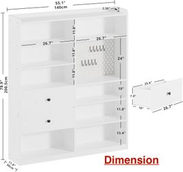 🥨Bookshelf and Bookcase with Pegboard and Deep Drawer, 79" H x 55" W 8 Cubby Display Book Shelves with led lights, Modern Wide Wood Etagere Shelving 