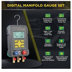 Gauges Digital Manifold Gauges Set, 93 Refrigerants, Pressure and Temp Test, HVAC Tools
