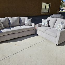 Brand New Sofa And Love Seat Grey Fabric W/ Pillows $998 FREE LOCAL DELIVERY