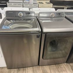 Samsung XL capacity stainless steel topload washer dryer set electric with warranty