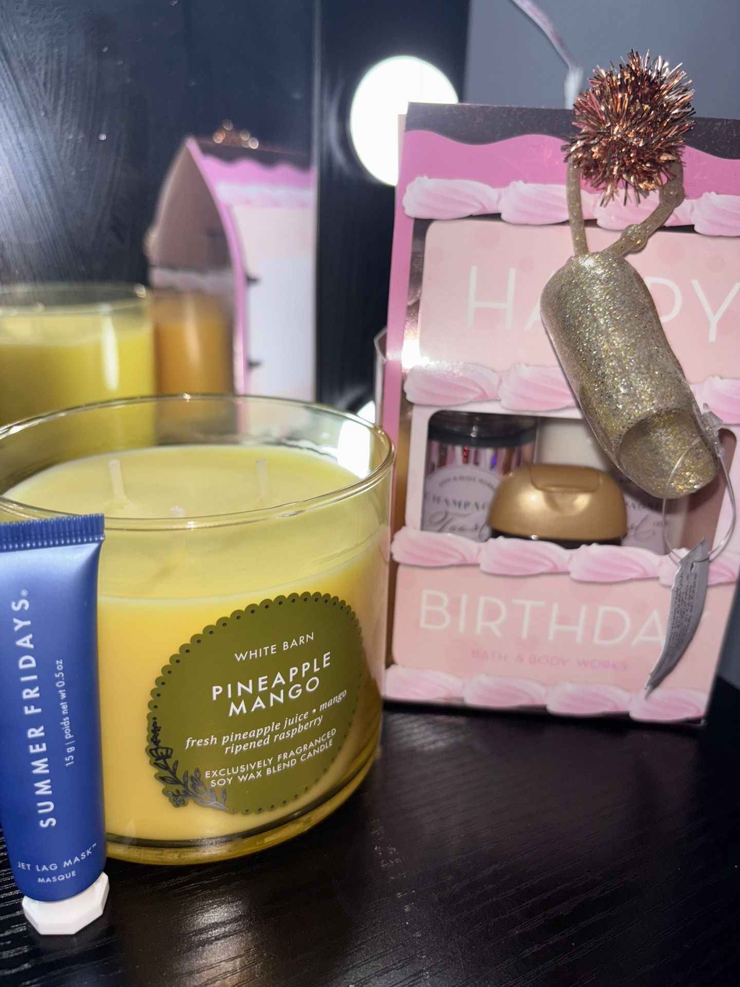 Bath&body works candle,BBW champagne toast body mist gift set, Summer Friday’s jet lag mask BRANDNEW