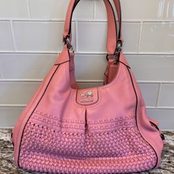 Maggie Maddison Woven Salmon/ Pink coach purse 