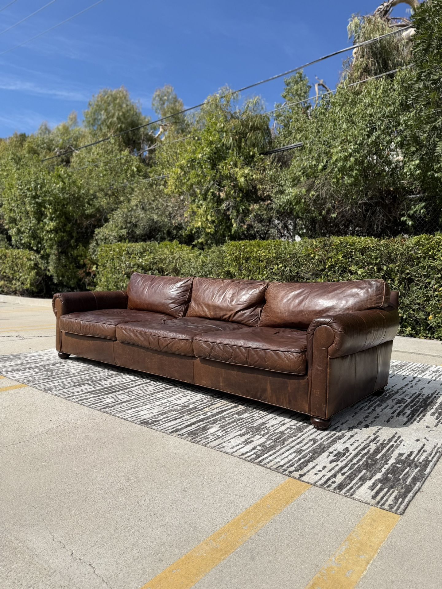 Restoration Hardware Original 10’ Lancaster Leather 3-Cushion Sofa