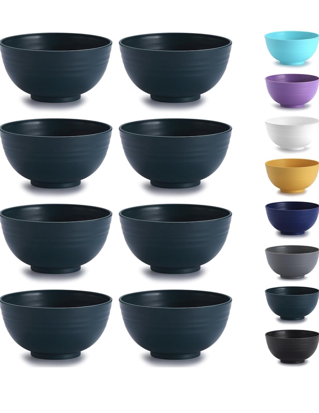 Kyraton Plastic Cereal Bowls 8 Pieces 26 oz, Unbreakable And Reusable Light Weight Bowl For Rice Noodle Soup Snack Salad Fruit, Dishwasher Safe