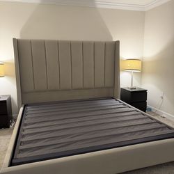 Modern Eastern King Upholstered Bed Frame – Excellent Condition