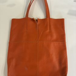 Orange Genuine Leather Laptop Tote – Made in Italy (13”–14”)