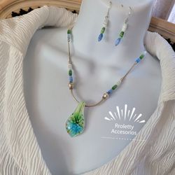 Sterling Silver 925 Necklace and Earrings Set with a beautiful cut crystal pendant.