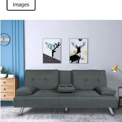 TALEMOHO Futon Sofa Bed Twin Size Sleeper Sofa with 2 Cup Holders - Dark gray
