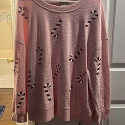 Cute Candy Cane Sequin Sweater 