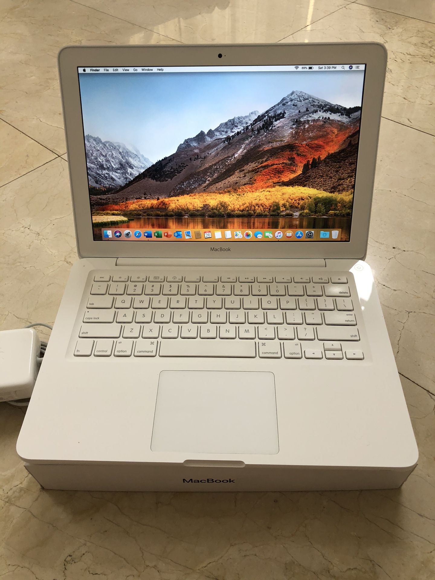 White Apple MacBook laptop A1342 Core2 Duo 2.4GHz 4GB RAM 120GB SSD macOS High Sierra. Comes with Office Pro 2019 installed
