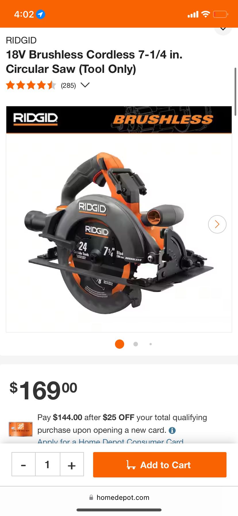 Ridgid Circular Saw 7 1/4 Blade Included No Battery Charger 