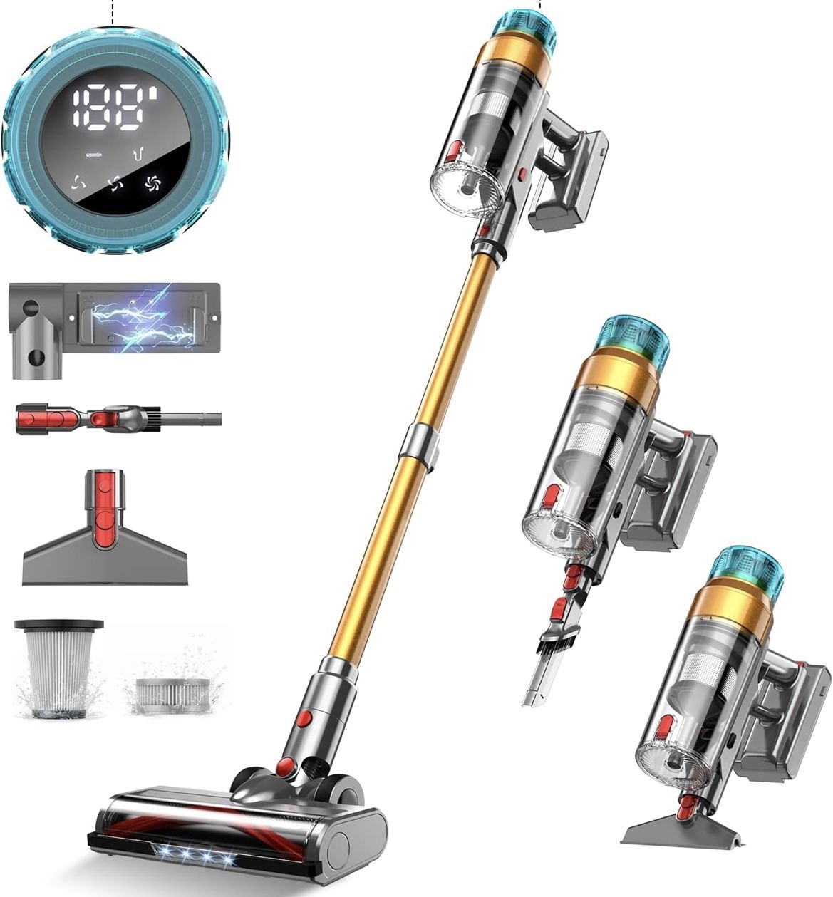 Cordless Vacuum Cleaner Stick Vacuum for Home/Pet Hair/Carpets/Floors 600W, 55Kpa, Upgraded Powerful Stick, 8 in 1, Lightweight, Up to 60Mins, Anti-Ta