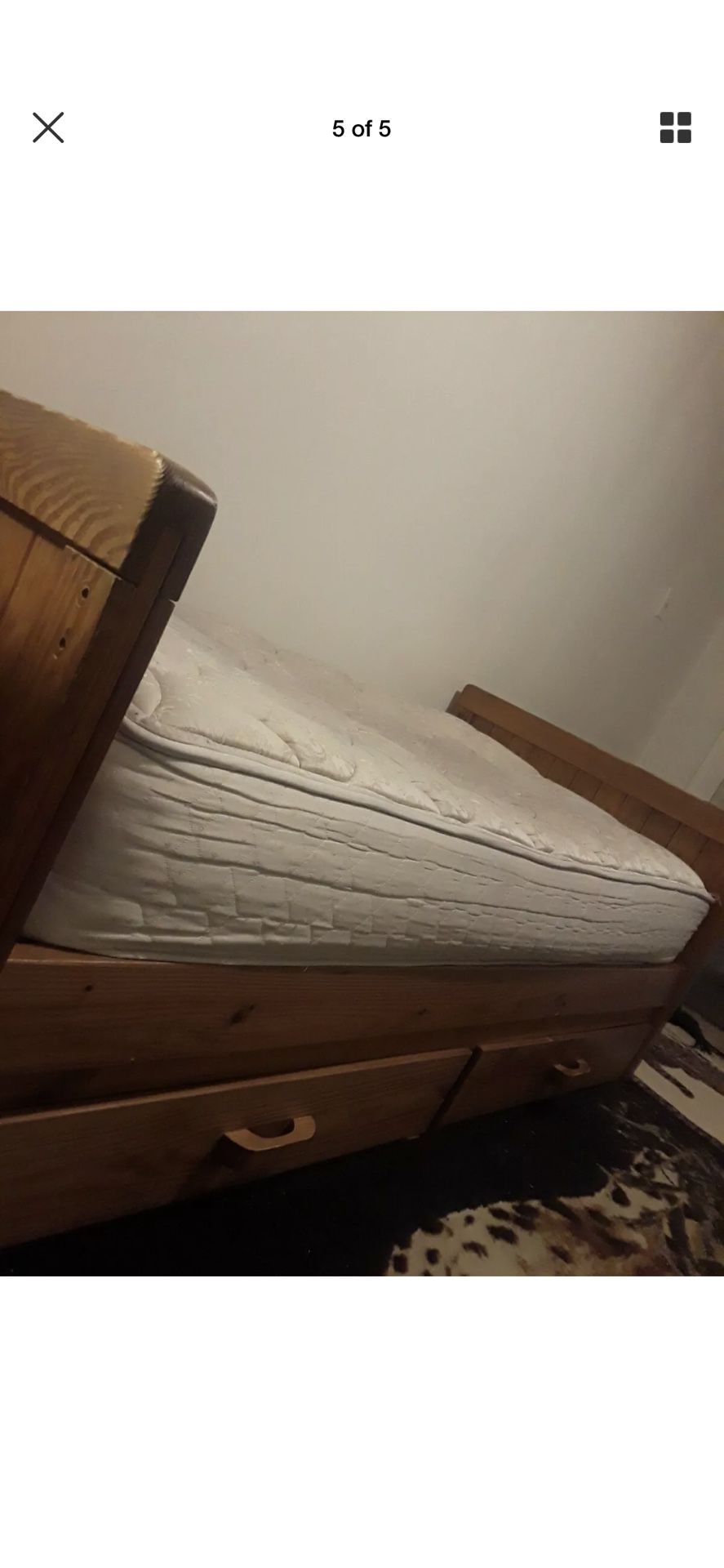 Twin oak captain bed + mattress storage drawers must go!