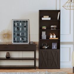 Industrial Bookshelves and Bookcases with Doors Floor Standing 6 Shelf Display Storage Shelves 70 in Tall Bookcase for Home Office, Living Room