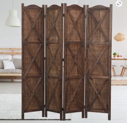Rancho Barn 4 Panel Room Divider FS17192 - 61" W x 0.75" D x 67" H, Rustic Brown