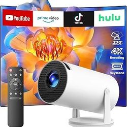 Projector with WiFi and Bluetooth, Mini Projector, 4K Support Android 11.0 Portable Movie Projector, 270° Rotation Automatic Vertical Keystone Correct