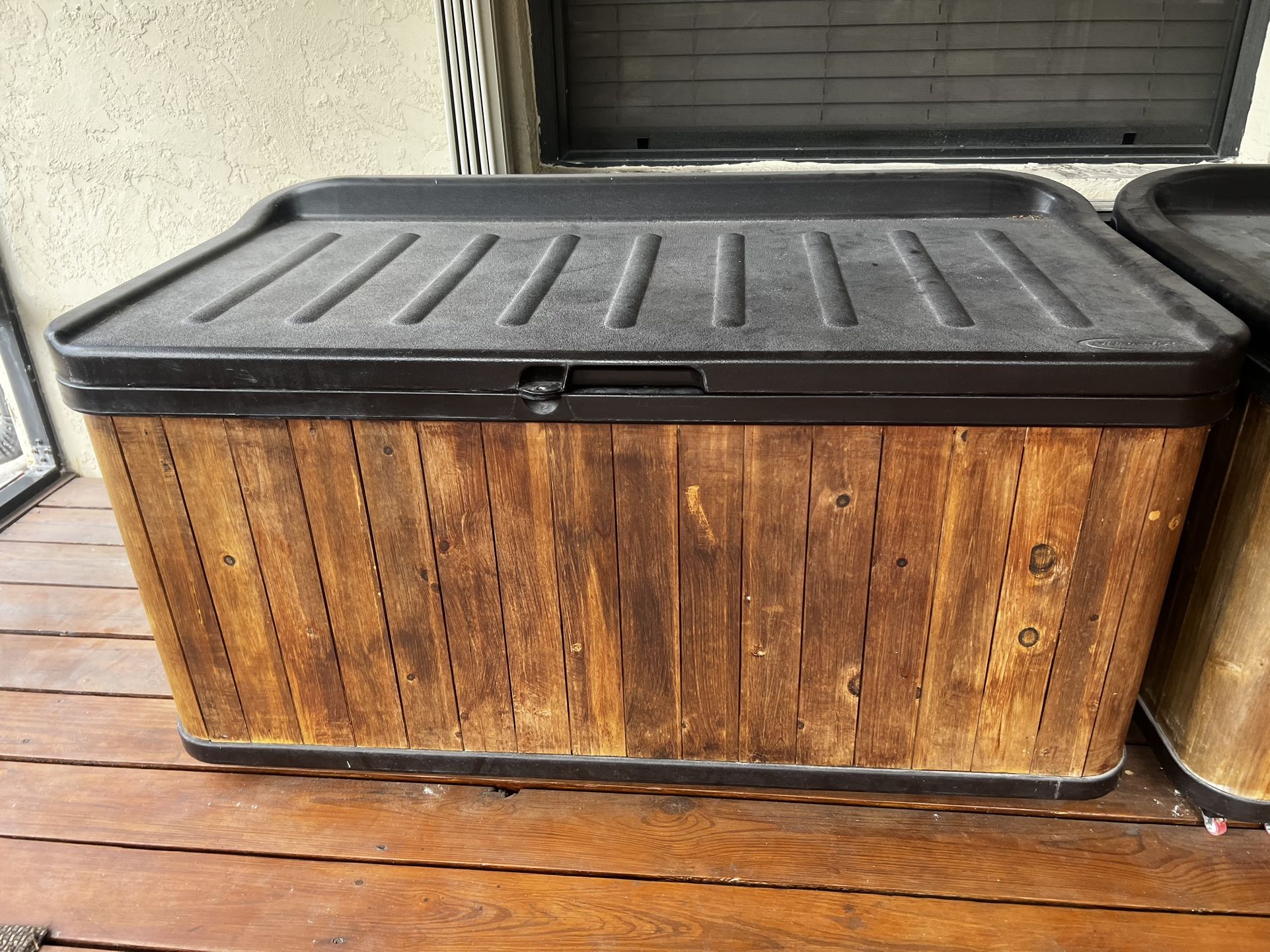 $125 each! Two Suncast 54.5'' W 120 Gallons Water Resistant Solid Wood Cedar Lockable Deck Boxes! Great condition! Retails $249