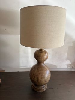 Wood Table Lamp with Linen Drum Shade
