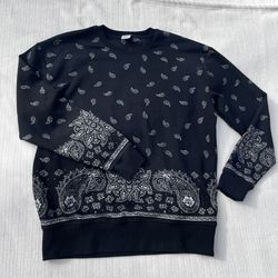 Zara Women's Crewneck Sweatshirt Black Bandanna Paisley Print Size M