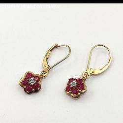 14K gold earrings rubi and diamond, 2 grams of gold